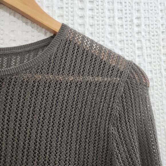 Uniqlo Open Knit Sheer Long Sleeve Top Gray Size Small Lightweight Beachy - Picture 4 of 11